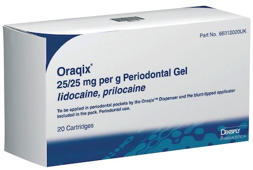 A packet of Oraqix gel for periodontal deep cleaning