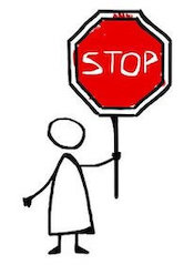 Stick figure holding up a stop sign with their left hand